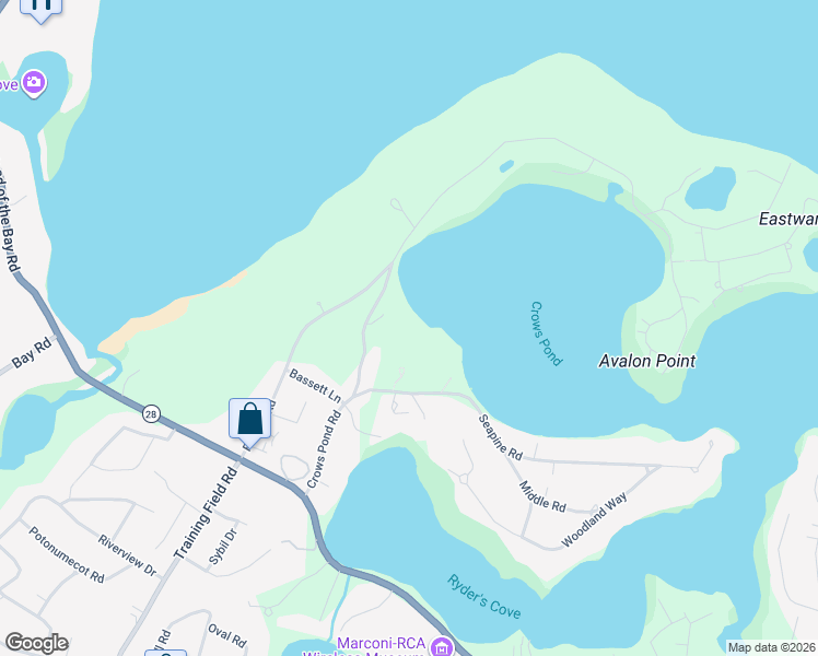 map of restaurants, bars, coffee shops, grocery stores, and more near 204 Crows Pond Road in Chatham