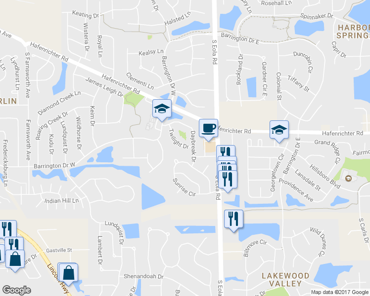 map of restaurants, bars, coffee shops, grocery stores, and more near 2355 Twilight Drive in Aurora