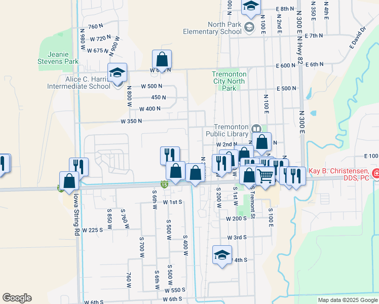 map of restaurants, bars, coffee shops, grocery stores, and more near 440 West Main Street in Tremonton
