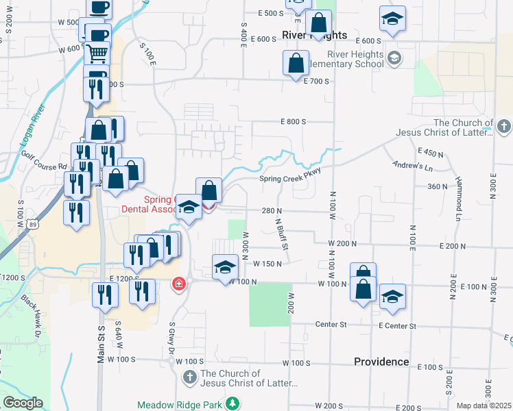 map of restaurants, bars, coffee shops, grocery stores, and more near 271 280 North in Providence