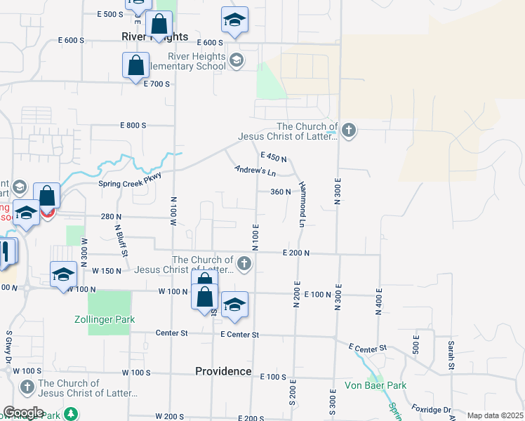 map of restaurants, bars, coffee shops, grocery stores, and more near 105 East 300 North in Providence