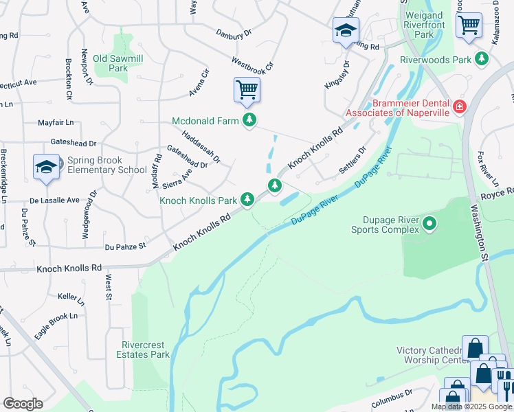 map of restaurants, bars, coffee shops, grocery stores, and more near 336 Knoch Knolls Road in Naperville