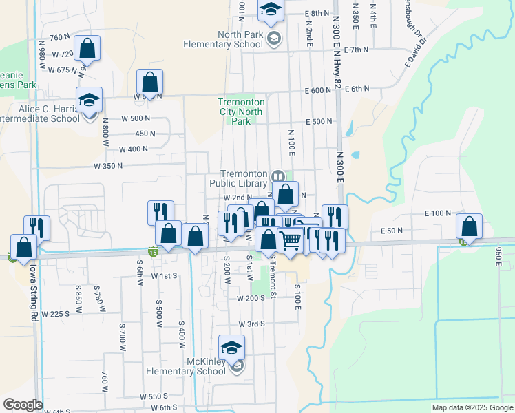 map of restaurants, bars, coffee shops, grocery stores, and more near 160 North 100 West in Tremonton