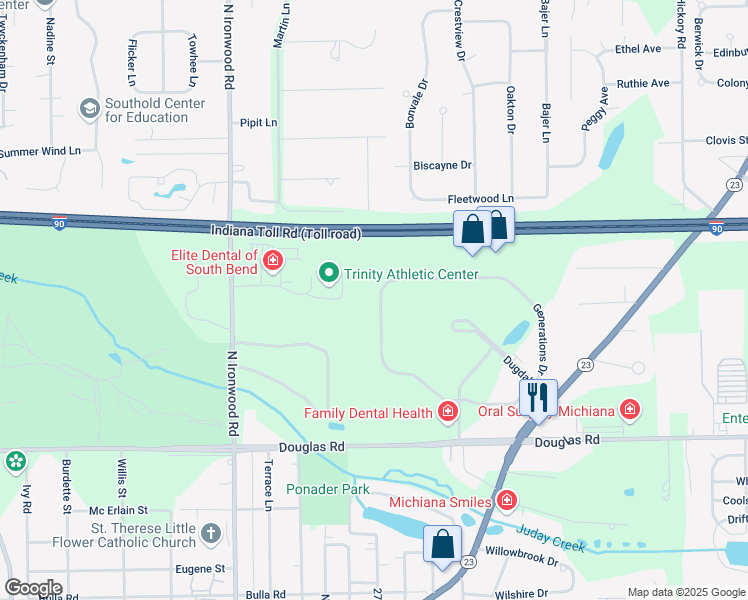 map of restaurants, bars, coffee shops, grocery stores, and more near in South Bend