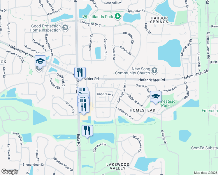 map of restaurants, bars, coffee shops, grocery stores, and more near 2575 Hillsboro Boulevard in Aurora