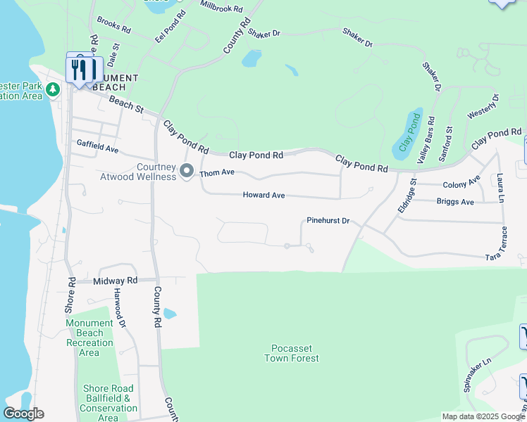 map of restaurants, bars, coffee shops, grocery stores, and more near 8 Tiffany Road in Bourne