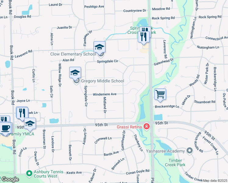 map of restaurants, bars, coffee shops, grocery stores, and more near 1271 Windemere Avenue in Naperville