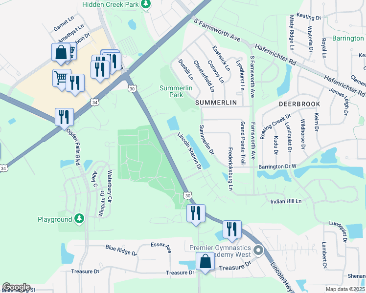map of restaurants, bars, coffee shops, grocery stores, and more near 546 Lincoln Station Drive in Oswego