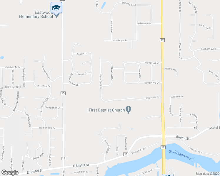 map of restaurants, bars, coffee shops, grocery stores, and more near 22402 Stanford Drive in Bristol