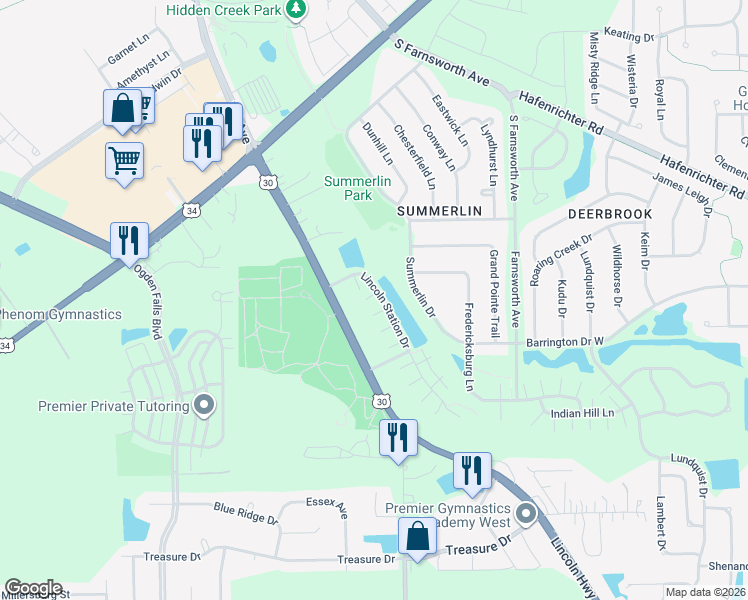 map of restaurants, bars, coffee shops, grocery stores, and more near 546 Lincoln Station Drive in Oswego