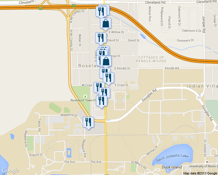 map of restaurants, bars, coffee shops, grocery stores, and more near 204 South Dixie Way in Roseland