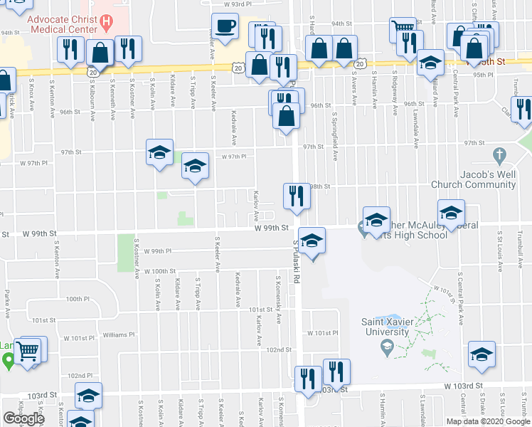 map of restaurants, bars, coffee shops, grocery stores, and more near 4038 Almansa Lane in Oak Lawn