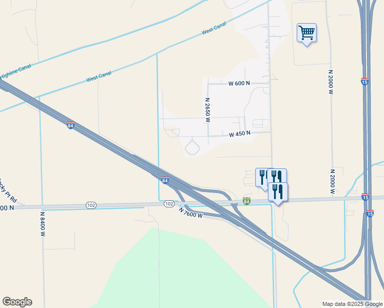 map of restaurants, bars, coffee shops, grocery stores, and more near 2711 West 450 North in Tremonton