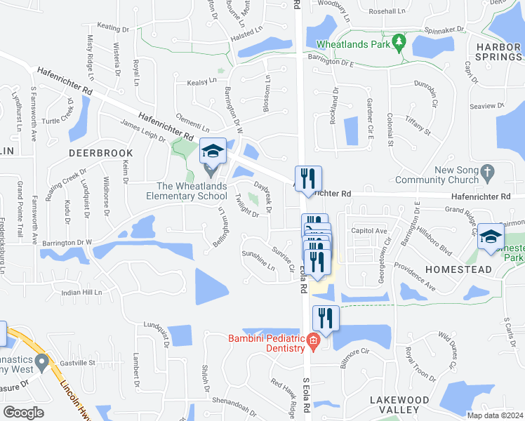 map of restaurants, bars, coffee shops, grocery stores, and more near 2350 Twilight Drive in Aurora