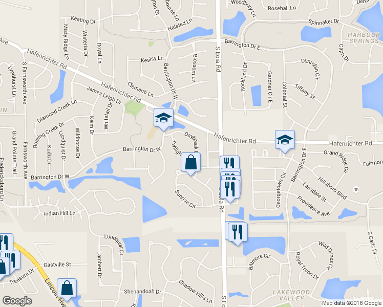 map of restaurants, bars, coffee shops, grocery stores, and more near 2355 Twilight Drive in Aurora
