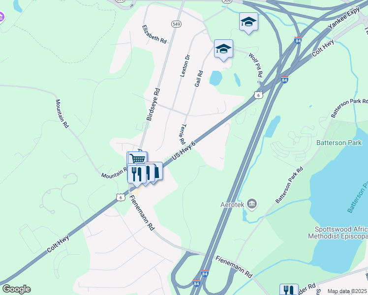 map of restaurants, bars, coffee shops, grocery stores, and more near 3 Terrie Road in Farmington