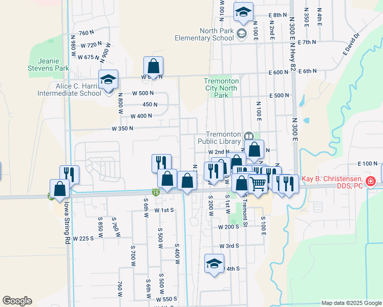 map of restaurants, bars, coffee shops, grocery stores, and more near 203 North 300 West in Tremonton