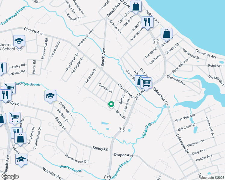 map of restaurants, bars, coffee shops, grocery stores, and more near 49 Allen Avenue in Warwick
