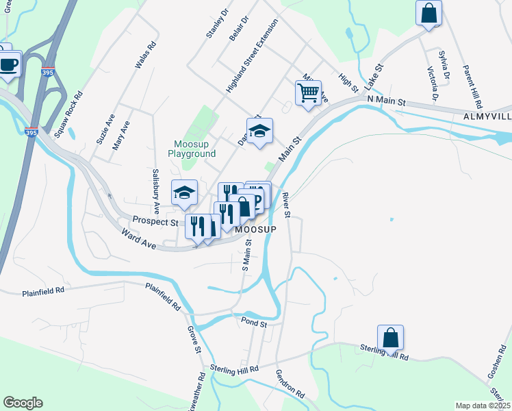map of restaurants, bars, coffee shops, grocery stores, and more near in Plainfield