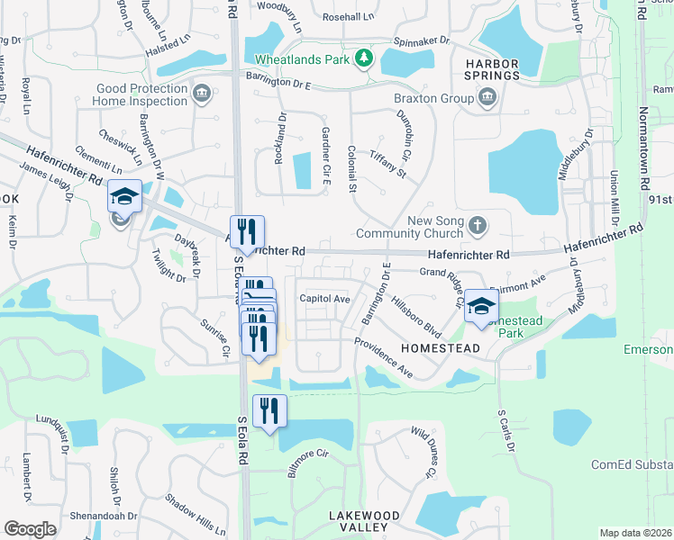 map of restaurants, bars, coffee shops, grocery stores, and more near 2570 Hillsboro Boulevard in Aurora