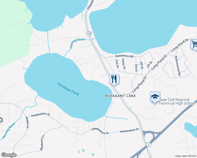 map of restaurants, bars, coffee shops, grocery stores, and more near 4 Hinckley Road in Harwich