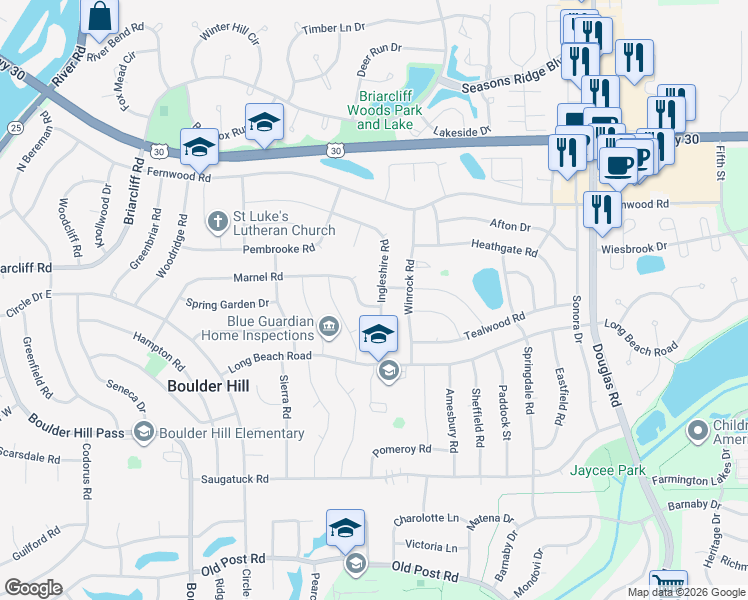 map of restaurants, bars, coffee shops, grocery stores, and more near 87 Ingleshire Road in Montgomery