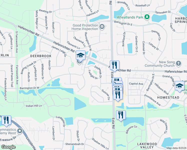 map of restaurants, bars, coffee shops, grocery stores, and more near 2355 Twilight Drive in Aurora