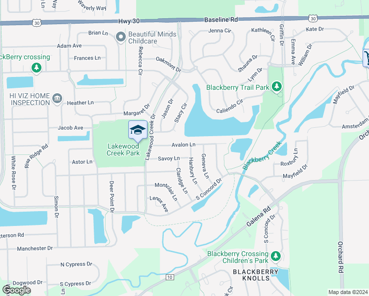 map of restaurants, bars, coffee shops, grocery stores, and more near 2717 Avalon Lane in Montgomery