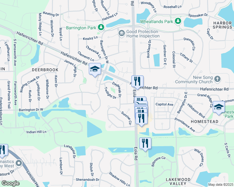 map of restaurants, bars, coffee shops, grocery stores, and more near 2355 Twilight Drive in Aurora