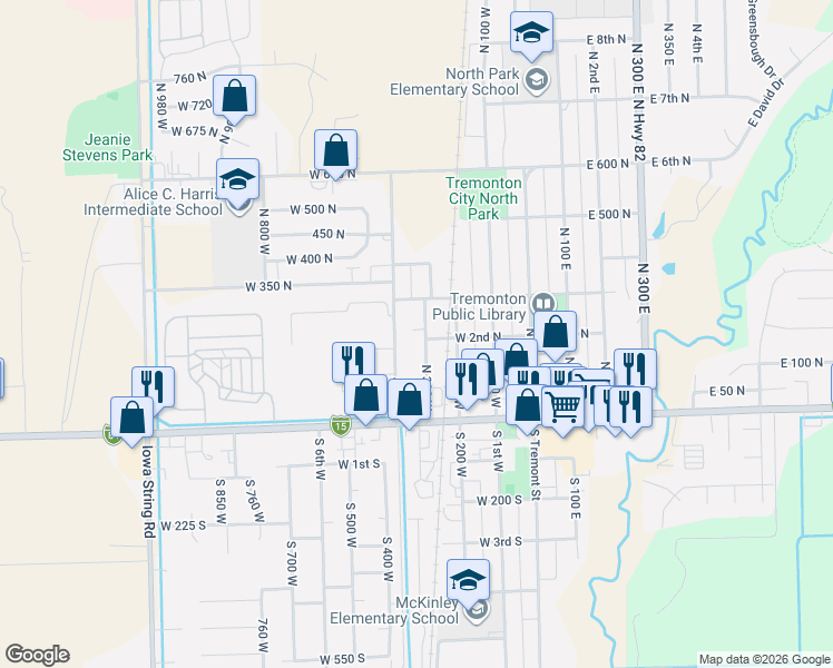 map of restaurants, bars, coffee shops, grocery stores, and more near 115 North 300 West in Tremonton