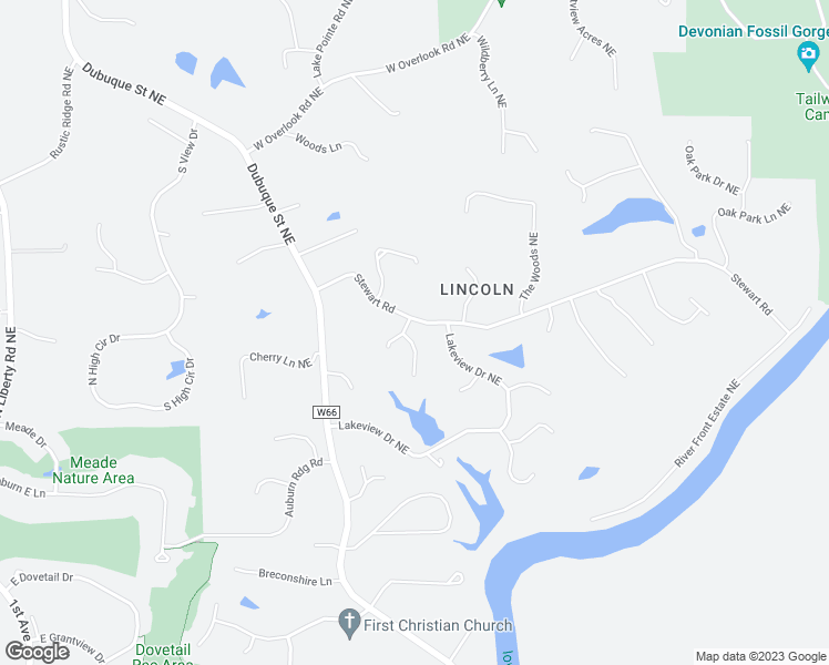 map of restaurants, bars, coffee shops, grocery stores, and more near 20 Valley View Knoll Northeast in Iowa City