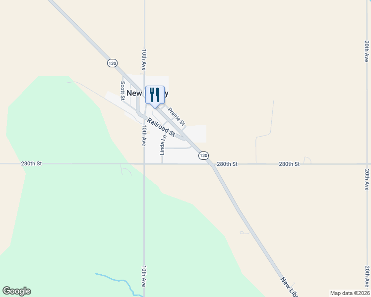 map of restaurants, bars, coffee shops, grocery stores, and more near 1082-1302 280th St in New Liberty