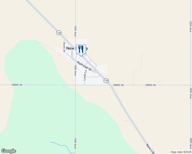 map of restaurants, bars, coffee shops, grocery stores, and more near 1082-1302 280th St in New Liberty