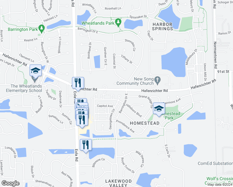 map of restaurants, bars, coffee shops, grocery stores, and more near 2221 Hillsboro Court in Aurora