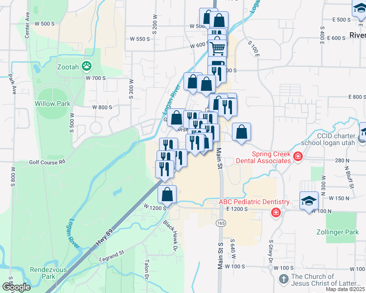 map of restaurants, bars, coffee shops, grocery stores, and more near 939 U.S. Highway 89 in Logan