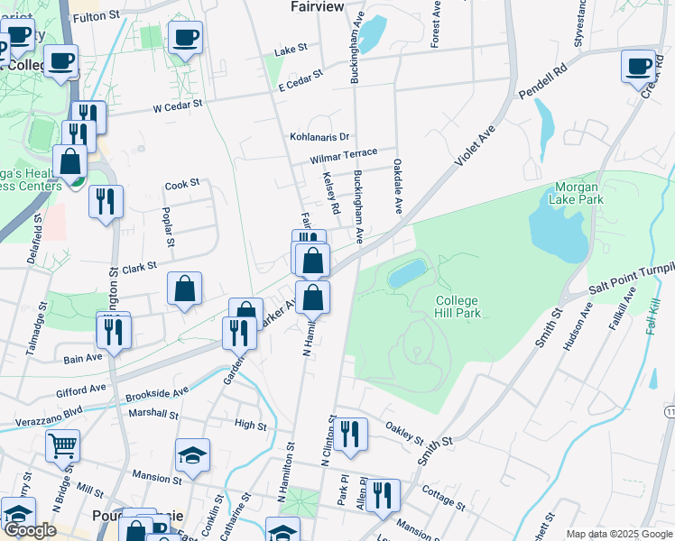 map of restaurants, bars, coffee shops, grocery stores, and more near 171 Parker Avenue in Poughkeepsie