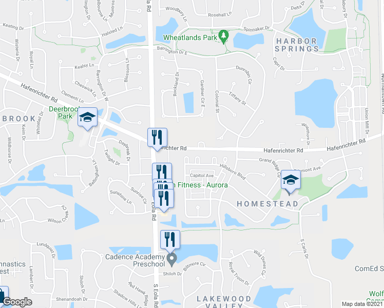 map of restaurants, bars, coffee shops, grocery stores, and more near 2516 Hafenrichter Road in Plainfield