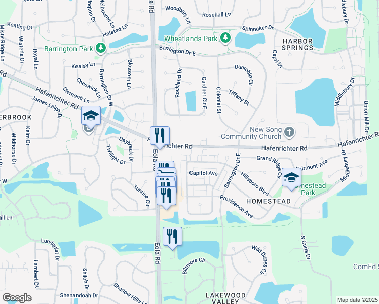map of restaurants, bars, coffee shops, grocery stores, and more near 2516 Hafenrichter Road in Plainfield