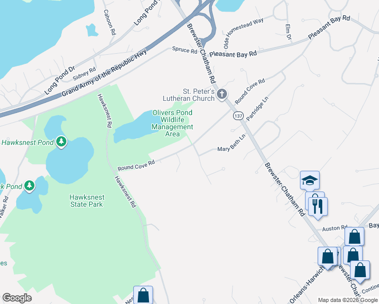 map of restaurants, bars, coffee shops, grocery stores, and more near 70 Round Cove Road in Harwich