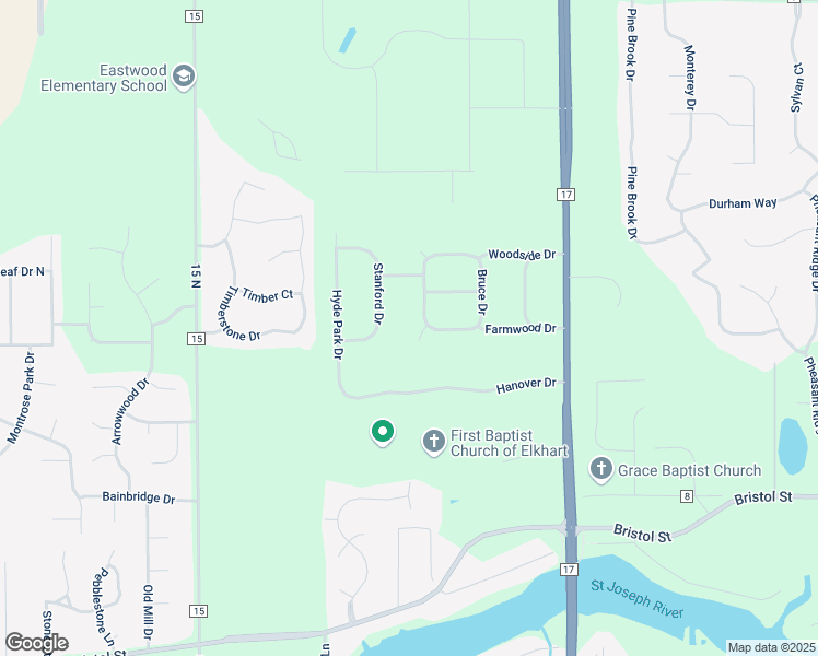 map of restaurants, bars, coffee shops, grocery stores, and more near 53701-53799 Woodside Drive in Bristol