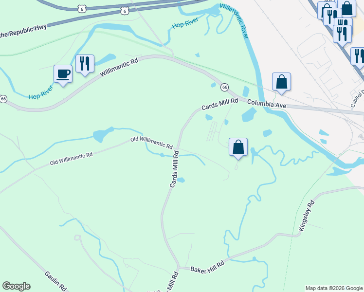 map of restaurants, bars, coffee shops, grocery stores, and more near 18 Cards Mill Road in Columbia