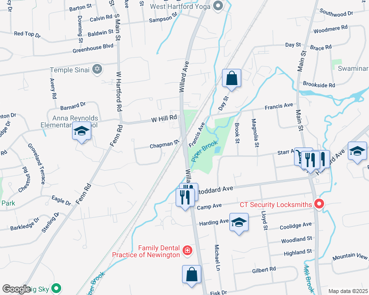 map of restaurants, bars, coffee shops, grocery stores, and more near in Newington