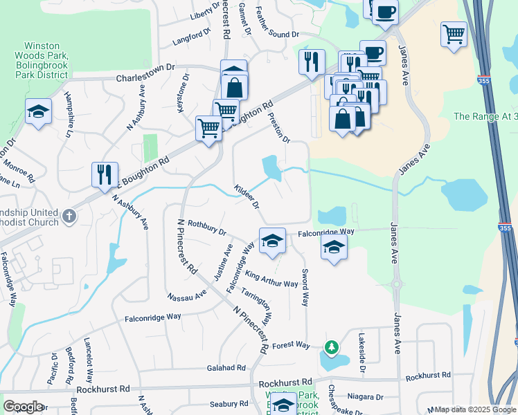 map of restaurants, bars, coffee shops, grocery stores, and more near 503 Kildeer Drive in Bolingbrook