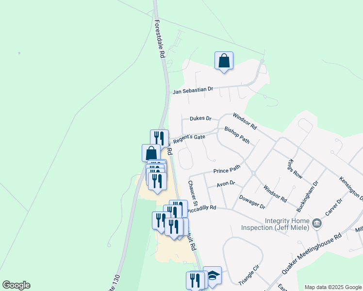 map of restaurants, bars, coffee shops, grocery stores, and more near 1 Regent's Gate in Sandwich