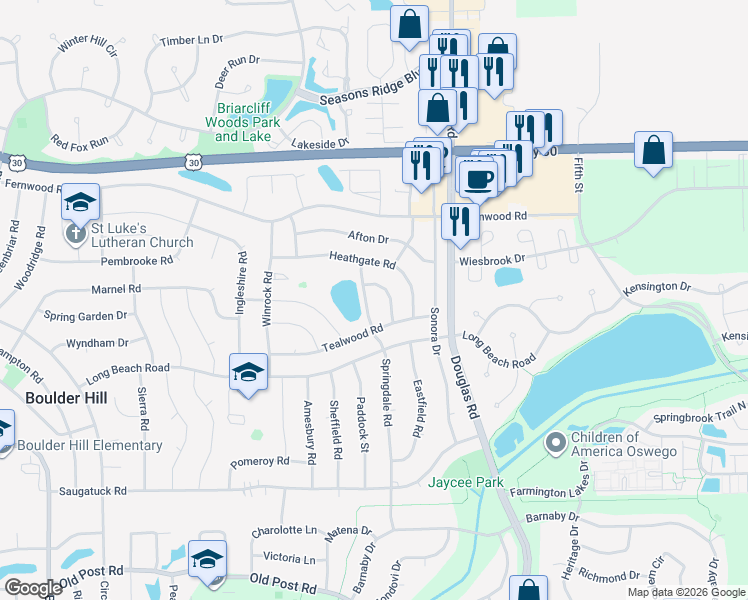 map of restaurants, bars, coffee shops, grocery stores, and more near 1 Denham Drive in Montgomery