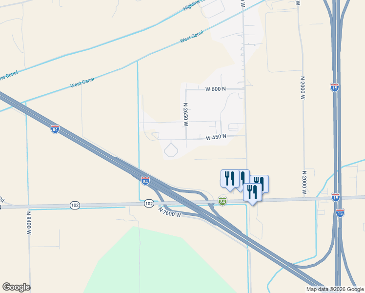 map of restaurants, bars, coffee shops, grocery stores, and more near 465 North 2650 West in Tremonton