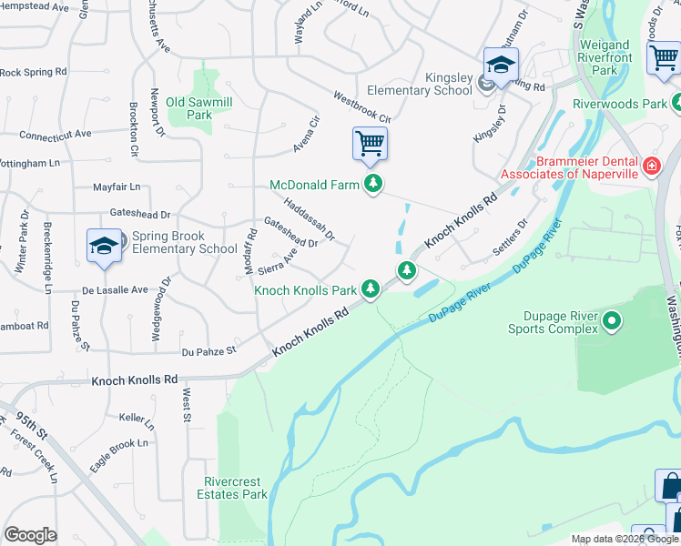 map of restaurants, bars, coffee shops, grocery stores, and more near 346 Du Pahze Street in Naperville