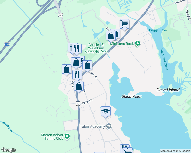map of restaurants, bars, coffee shops, grocery stores, and more near 333 Front Street in Marion