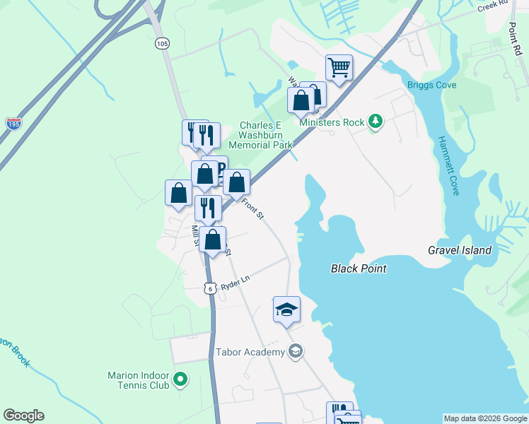 map of restaurants, bars, coffee shops, grocery stores, and more near 333 Front Street in Marion