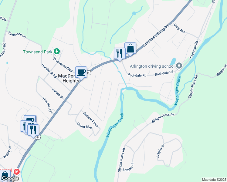 map of restaurants, bars, coffee shops, grocery stores, and more near 30 Skyview Drive in Poughkeepsie